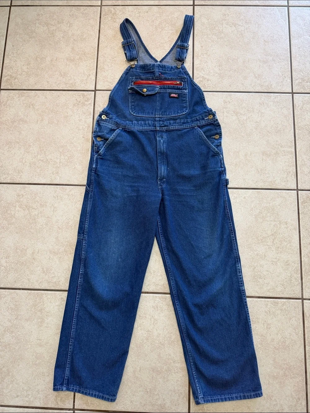 Dickies Men's Blue Relaxed Denim Overalls